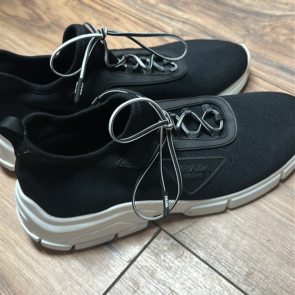 **Sold** Authentic Woman’s Prada black lace up knit sneakers. Size 38.5 EU. - Picture 3 of 9